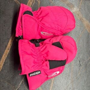 Pink and Black Mittens with strong Velcro Strap Closure